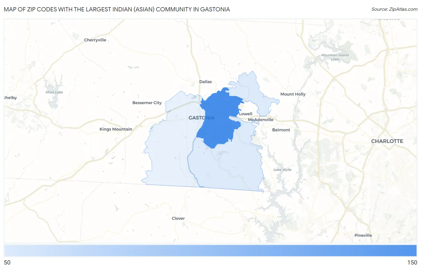 Zip Codes with the Largest Indian (Asian) Community in Gastonia Map