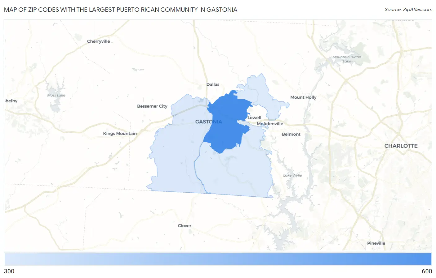 Zip Codes with the Largest Puerto Rican Community in Gastonia Map