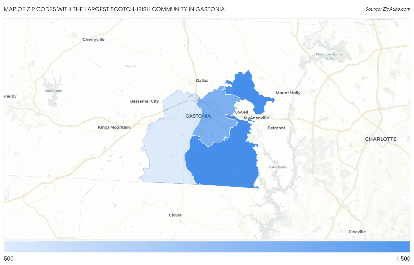 Zip Codes with the Largest Scotch-Irish Community in Gastonia Map