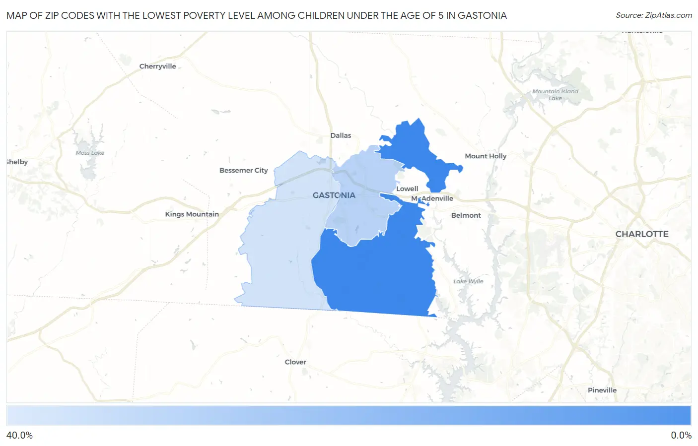 Zip Codes with the Lowest Poverty Level Among Children Under the Age of 5 in Gastonia Map