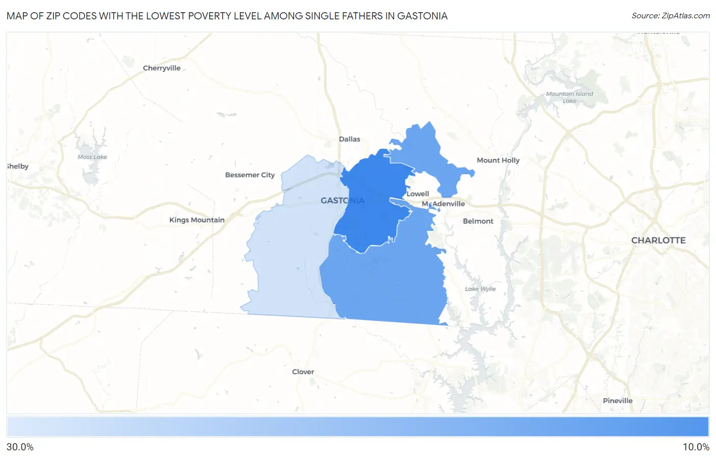 Zip Codes with the Lowest Poverty Level Among Single Fathers in Gastonia Map
