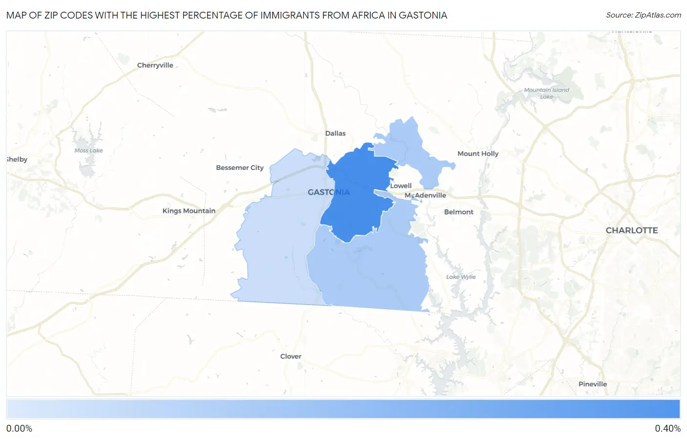 Zip Codes with the Highest Percentage of Immigrants from Africa in Gastonia Map