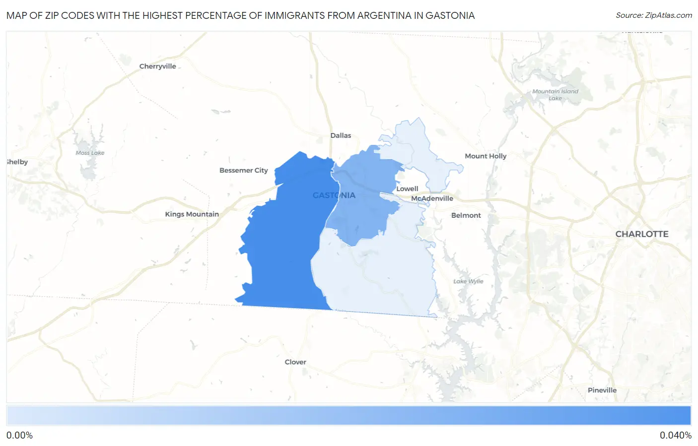 Zip Codes with the Highest Percentage of Immigrants from Argentina in Gastonia Map
