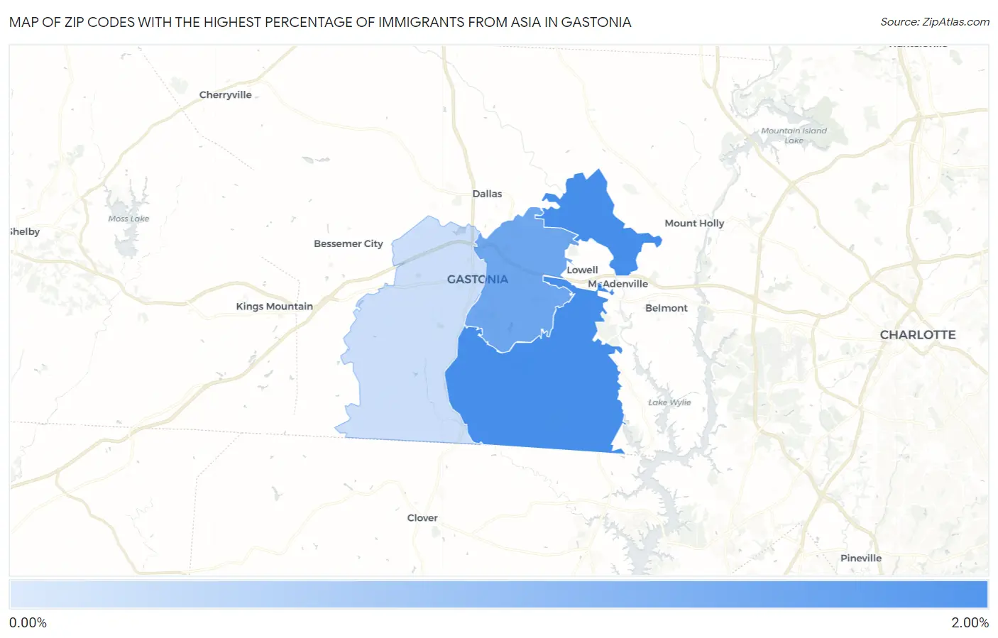 Zip Codes with the Highest Percentage of Immigrants from Asia in Gastonia Map