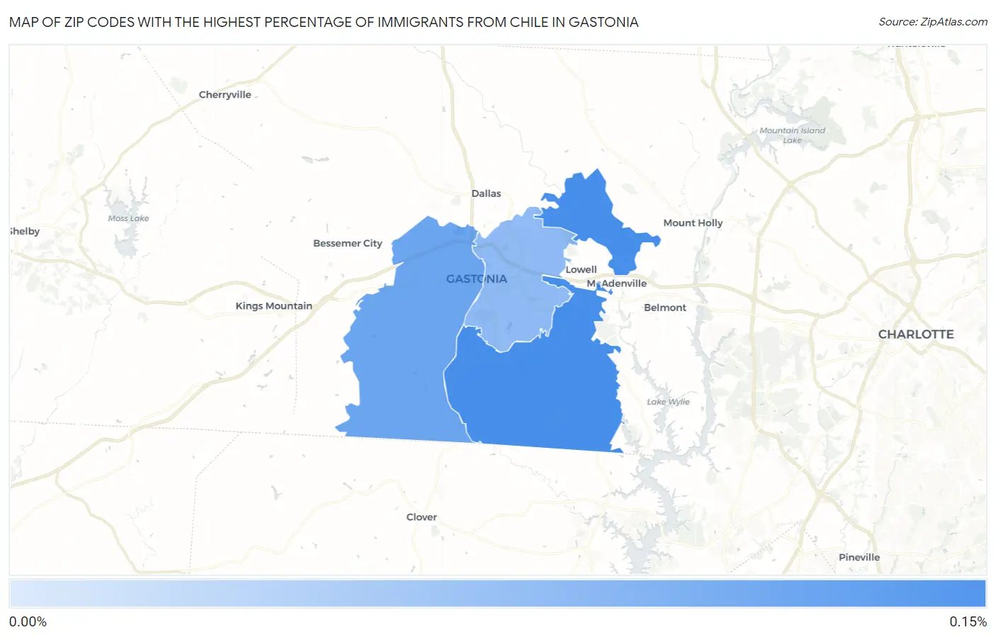 Zip Codes with the Highest Percentage of Immigrants from Chile in Gastonia Map