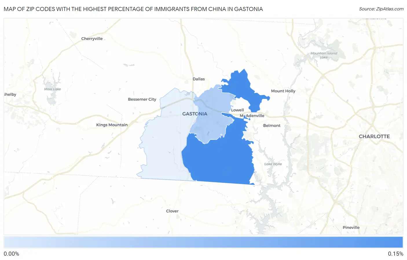Zip Codes with the Highest Percentage of Immigrants from China in Gastonia Map
