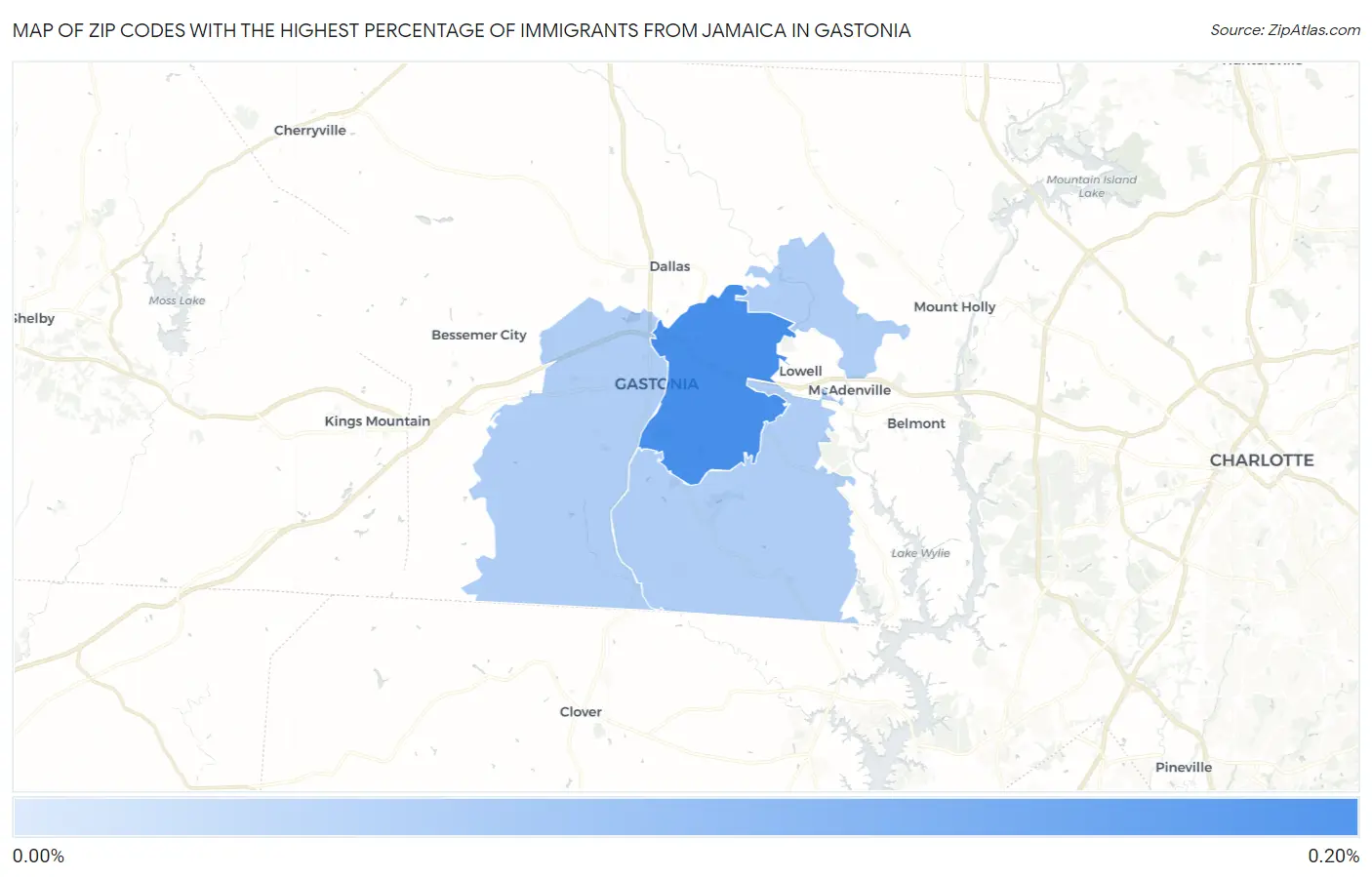 Zip Codes with the Highest Percentage of Immigrants from Jamaica in Gastonia Map