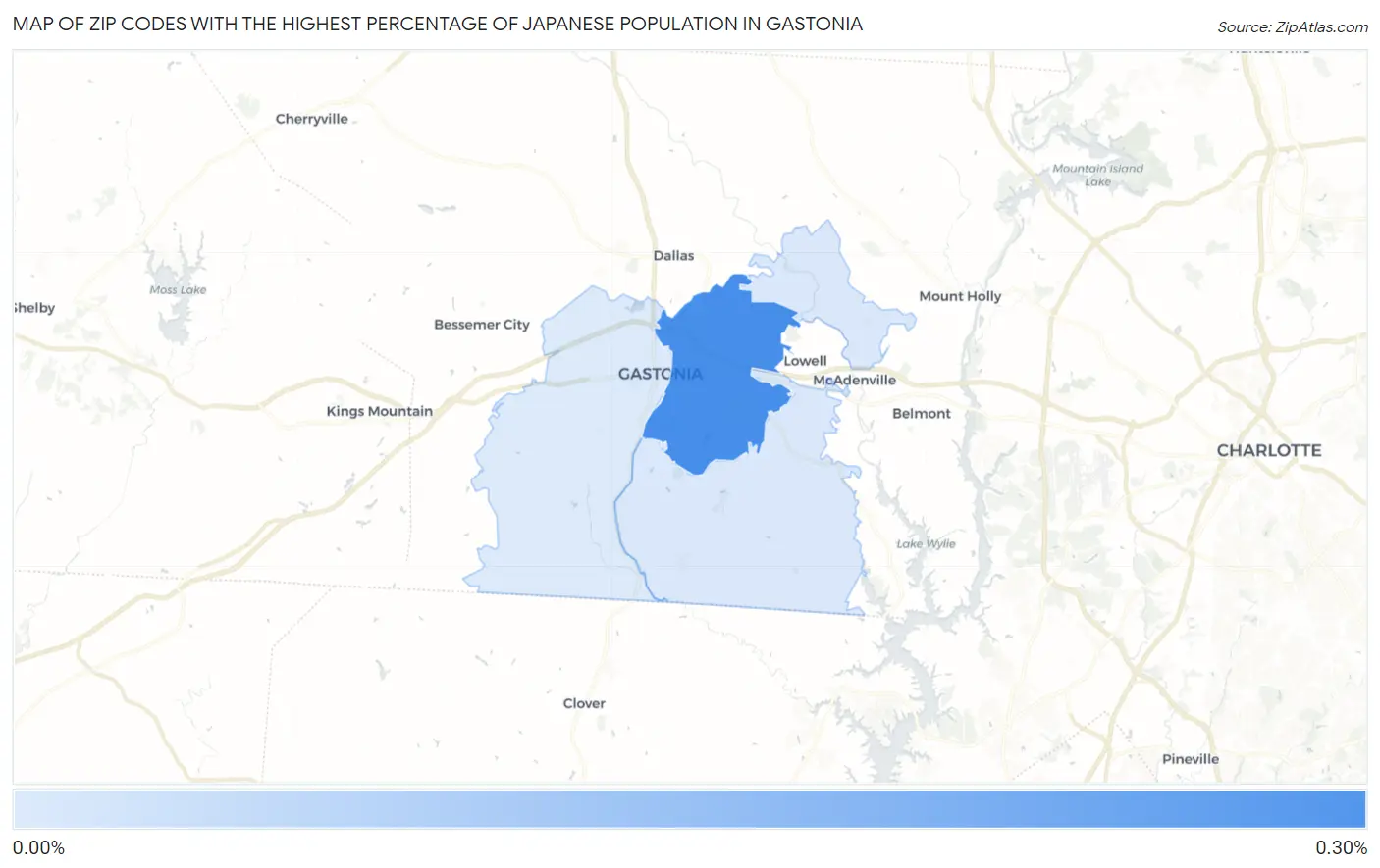 Zip Codes with the Highest Percentage of Japanese Population in Gastonia Map