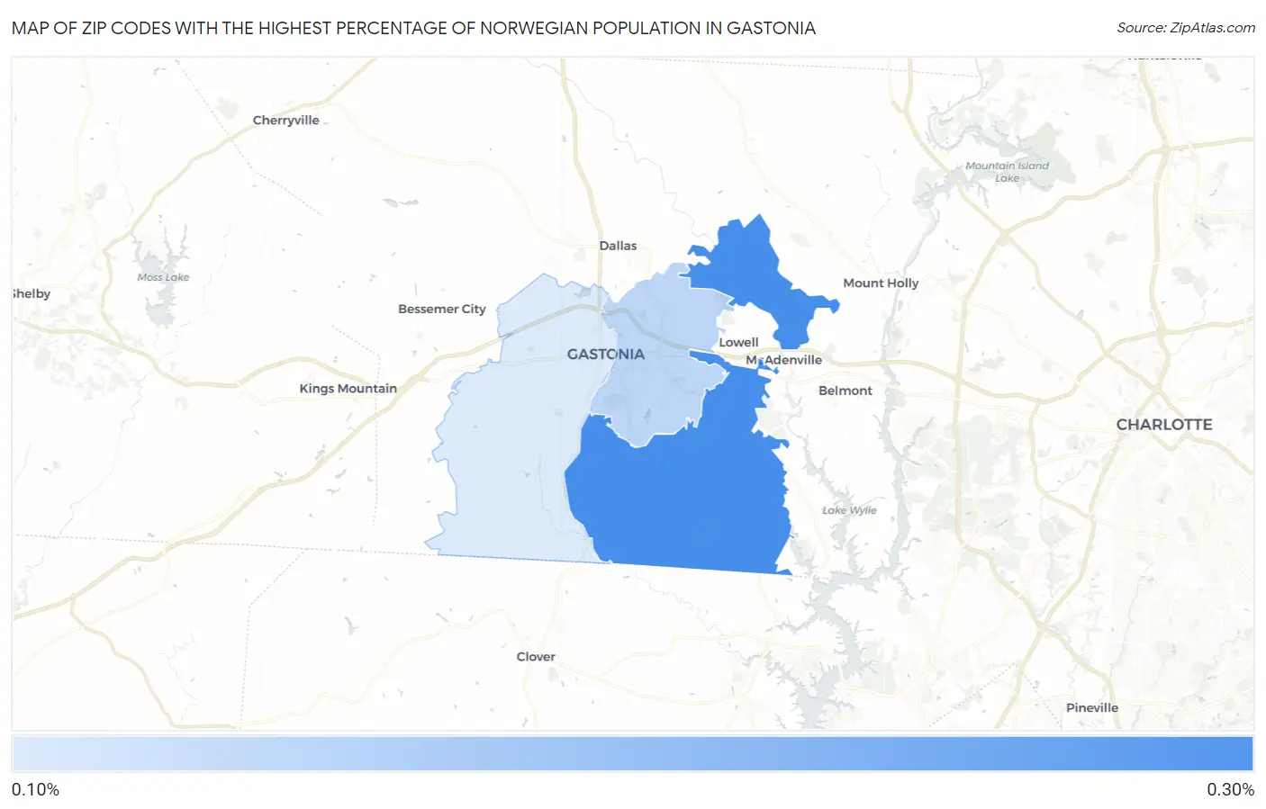 Zip Codes with the Highest Percentage of Norwegian Population in Gastonia Map