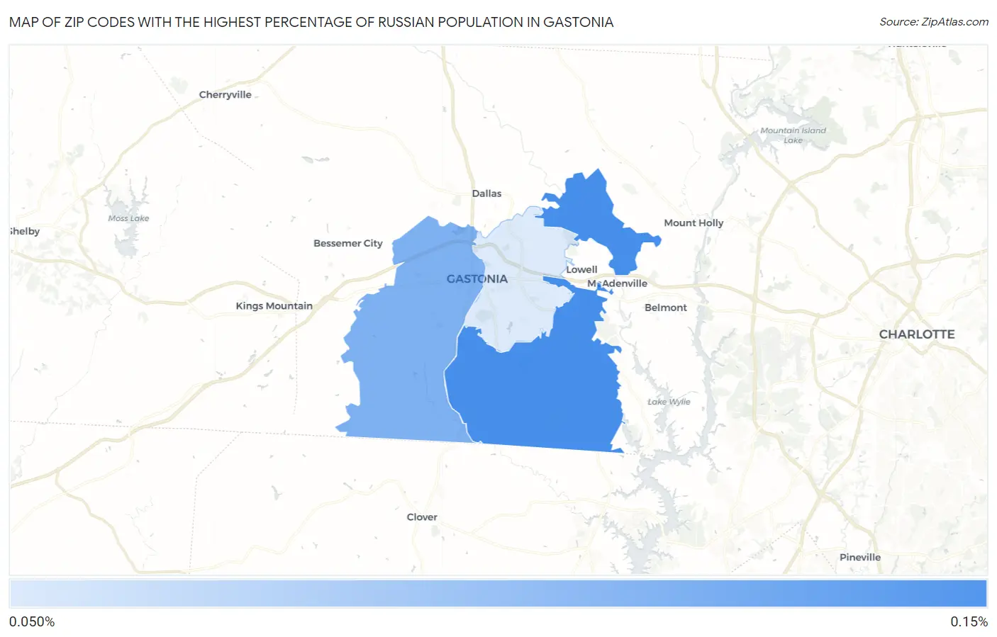 Zip Codes with the Highest Percentage of Russian Population in Gastonia Map