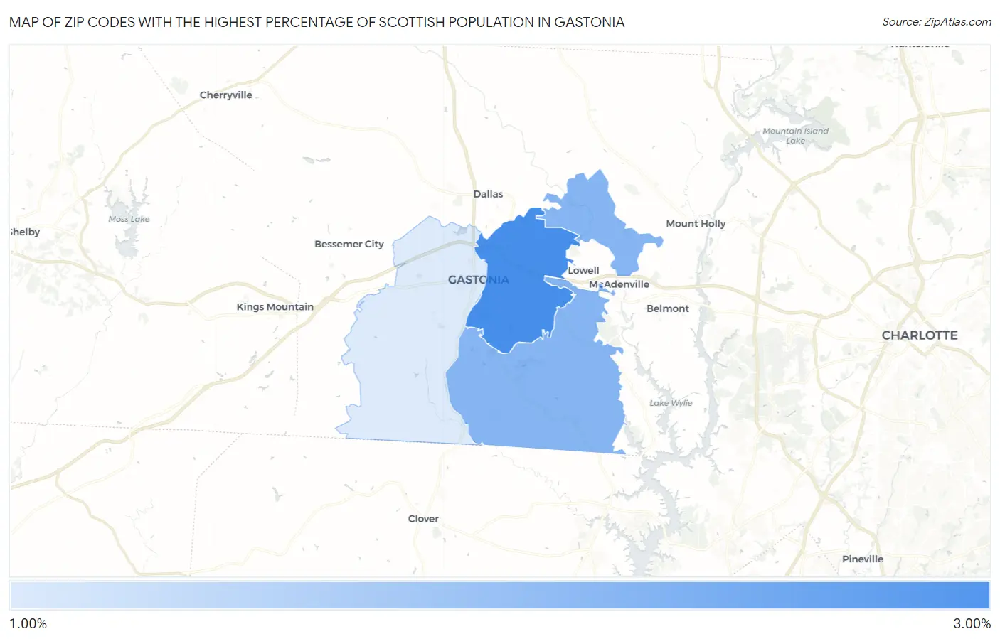 Zip Codes with the Highest Percentage of Scottish Population in Gastonia Map