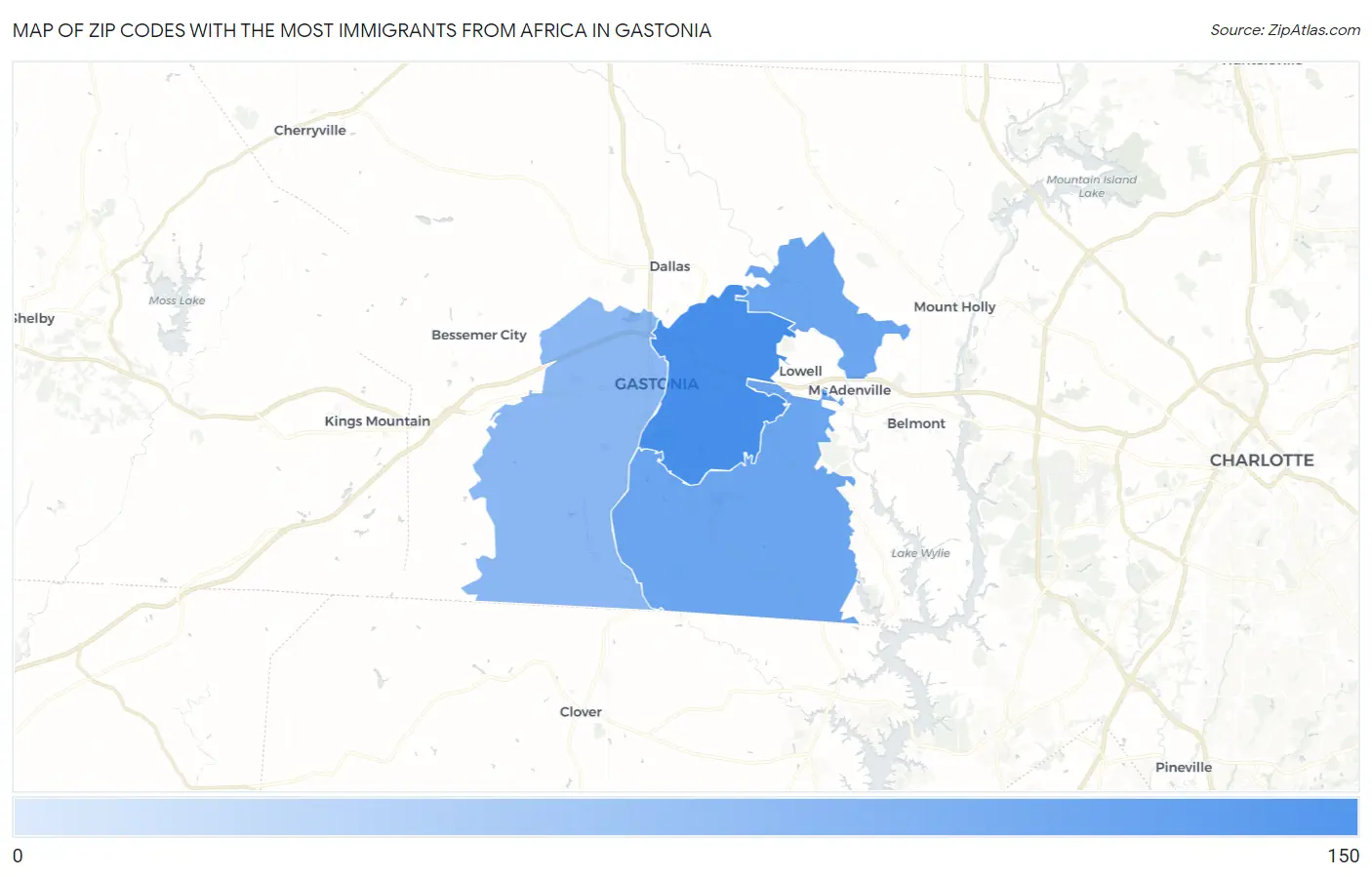 Zip Codes with the Most Immigrants from Africa in Gastonia Map
