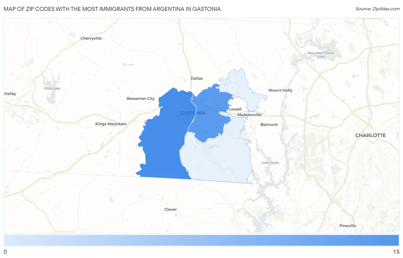 Zip Codes with the Most Immigrants from Argentina in Gastonia Map