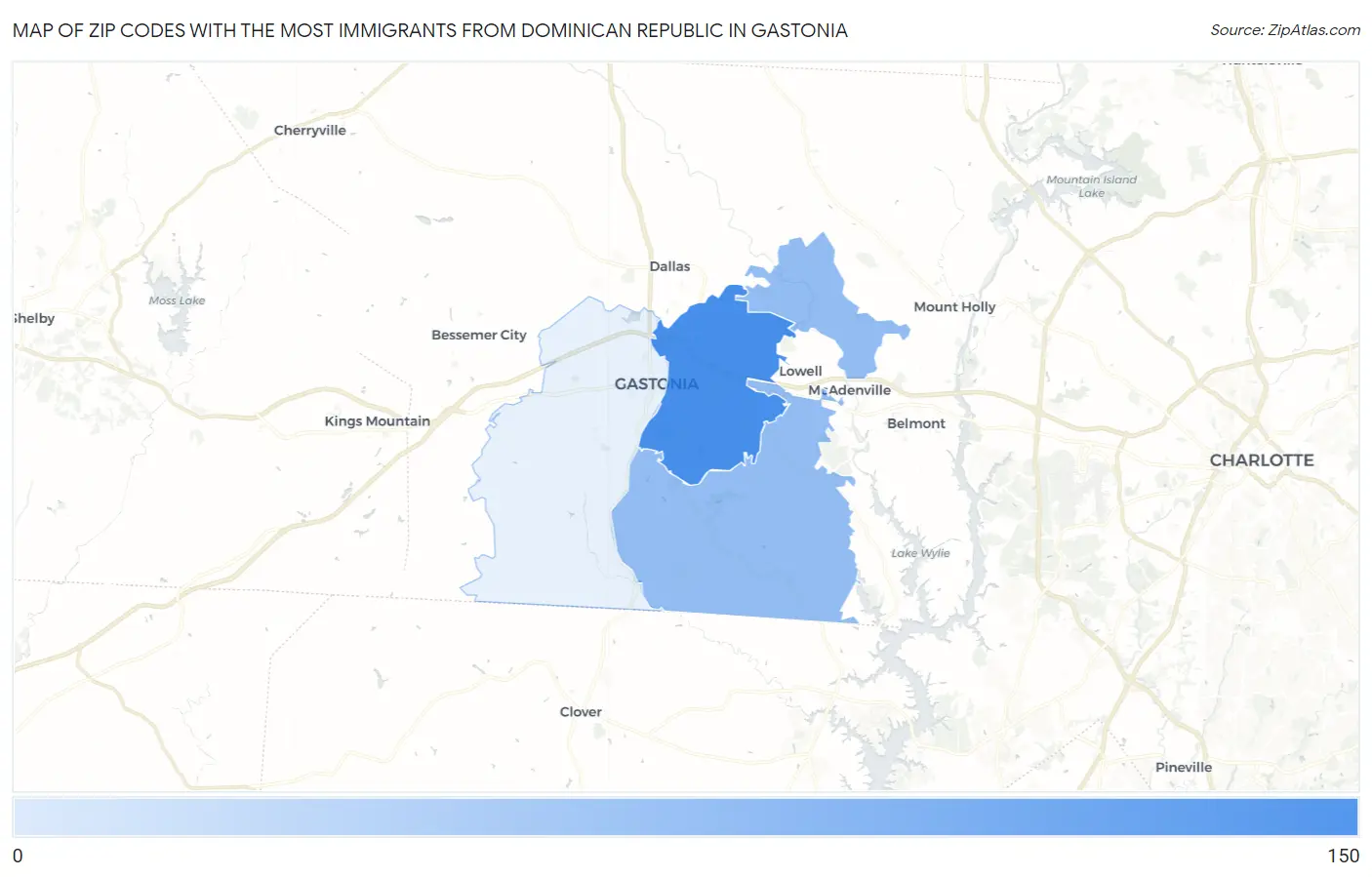 Zip Codes with the Most Immigrants from Dominican Republic in Gastonia Map