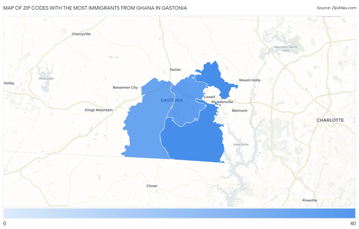 Zip Codes with the Most Immigrants from Ghana in Gastonia Map