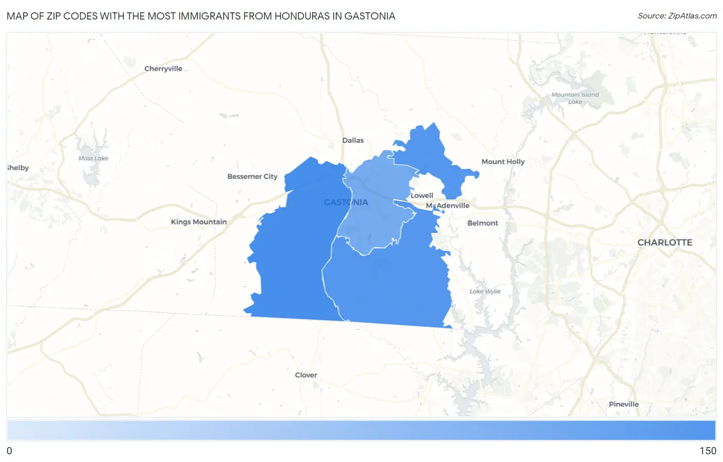 Zip Codes with the Most Immigrants from Honduras in Gastonia Map