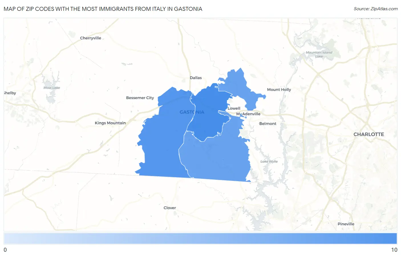 Zip Codes with the Most Immigrants from Italy in Gastonia Map