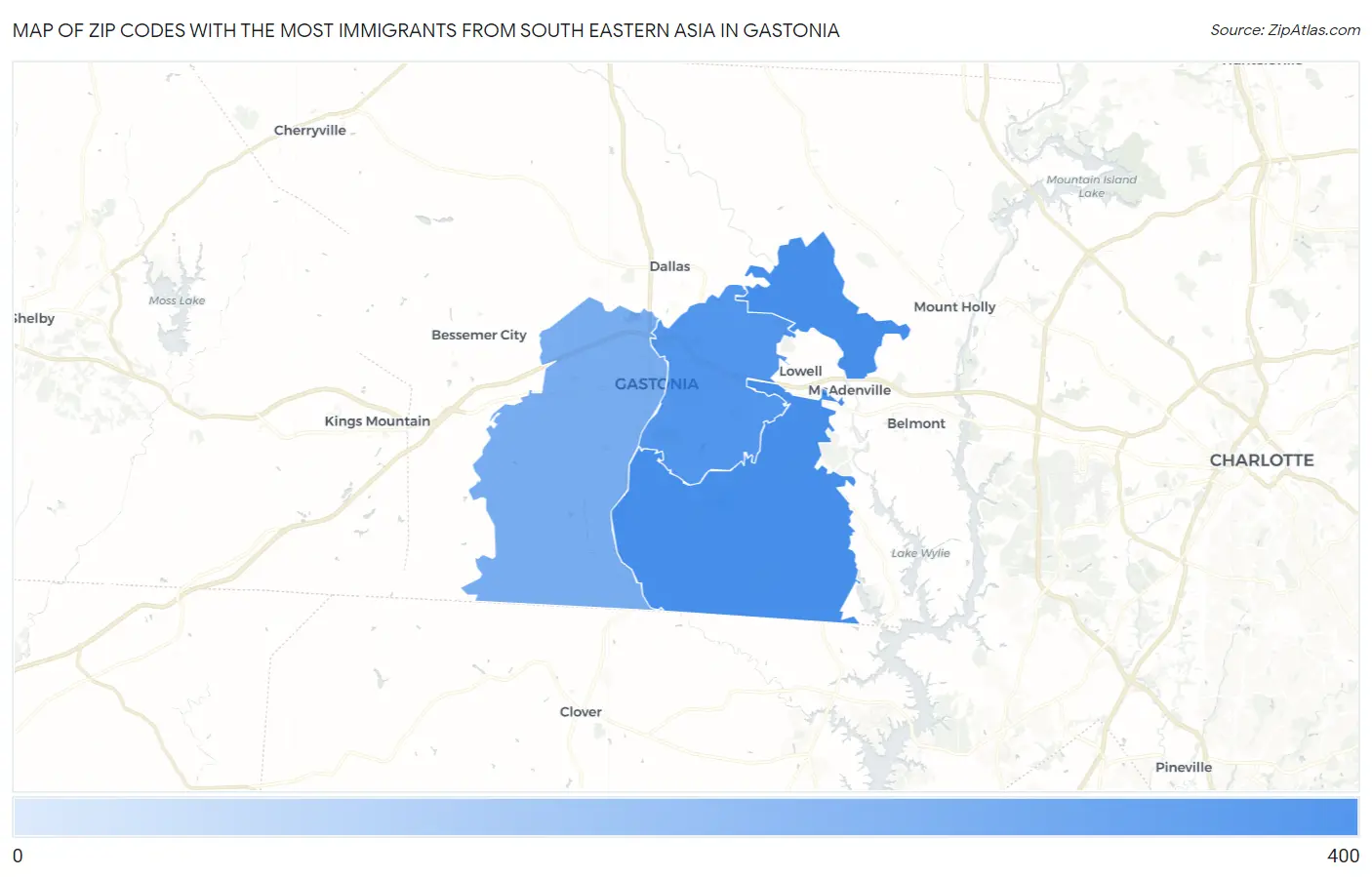 Zip Codes with the Most Immigrants from South Eastern Asia in Gastonia Map