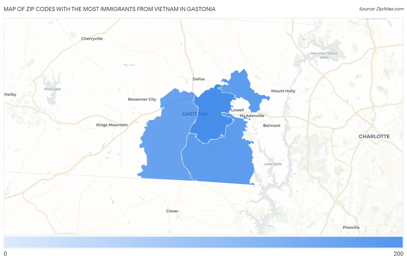 Zip Codes with the Most Immigrants from Vietnam in Gastonia Map