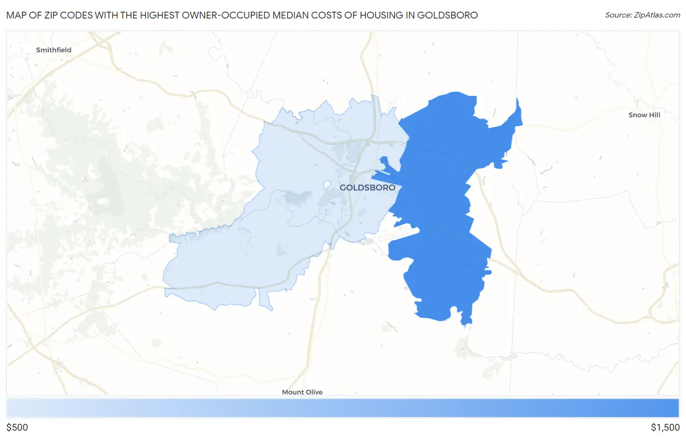 Zip Codes with the Highest Owner-Occupied Median Costs of Housing in Goldsboro Map