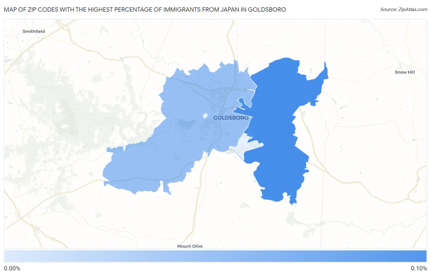 Zip Codes with the Highest Percentage of Immigrants from Japan in Goldsboro Map