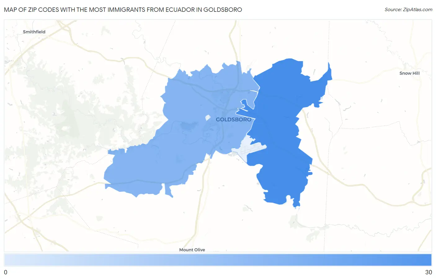 Zip Codes with the Most Immigrants from Ecuador in Goldsboro Map