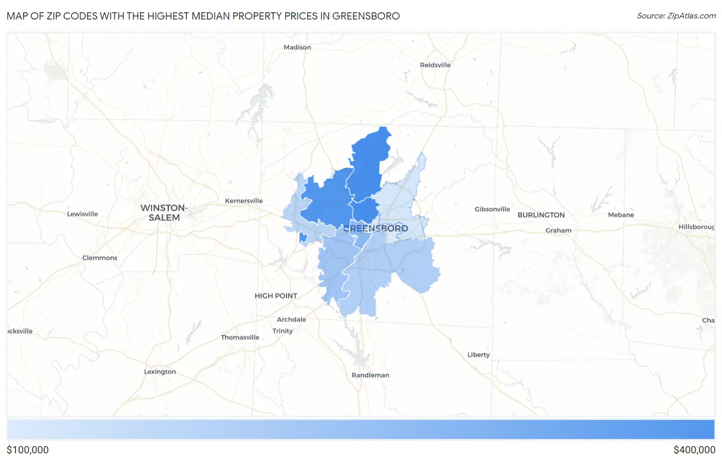 Zip Codes with the Highest Median Property Prices in Greensboro Map