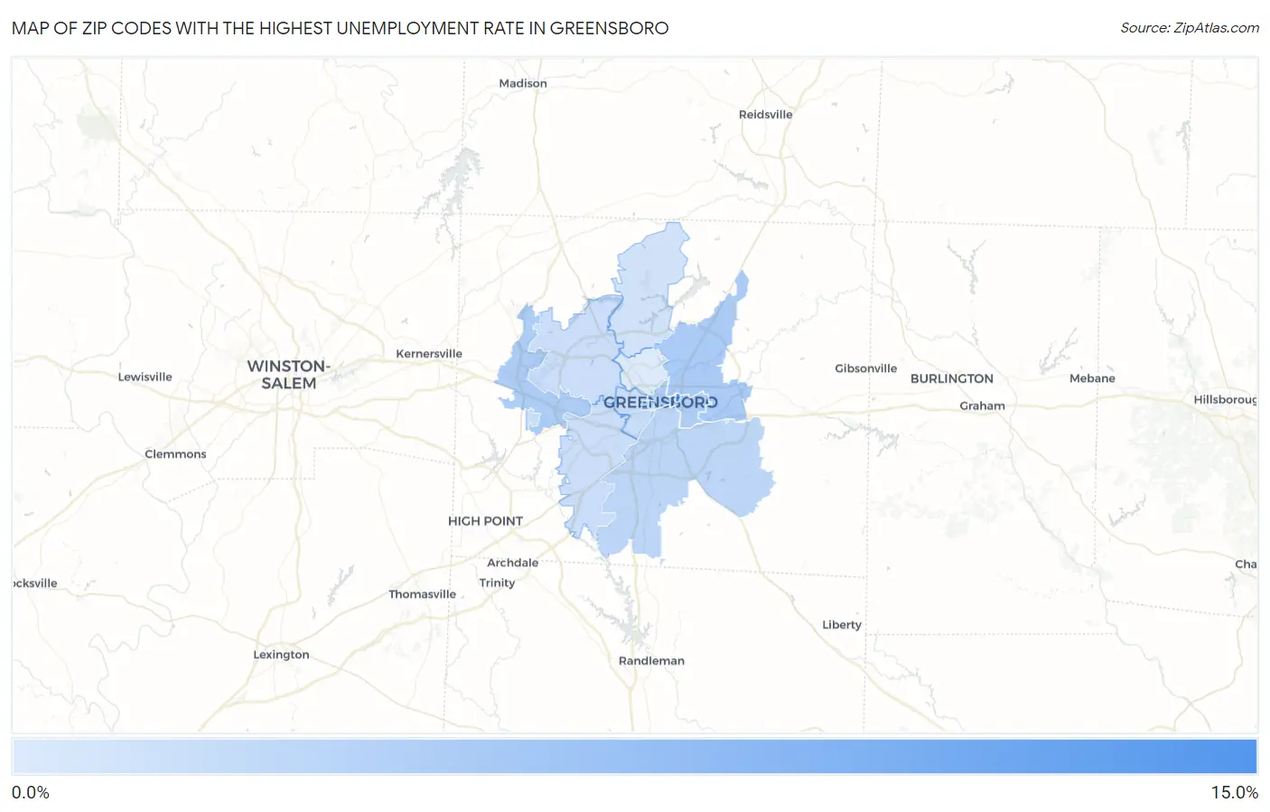 Zip Codes with the Highest Unemployment Rate in Greensboro Map