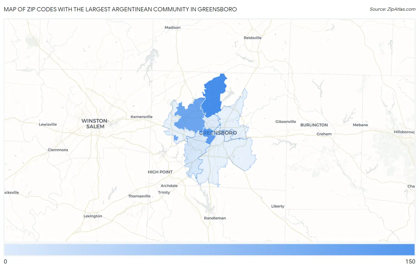 Zip Codes with the Largest Argentinean Community in Greensboro Map