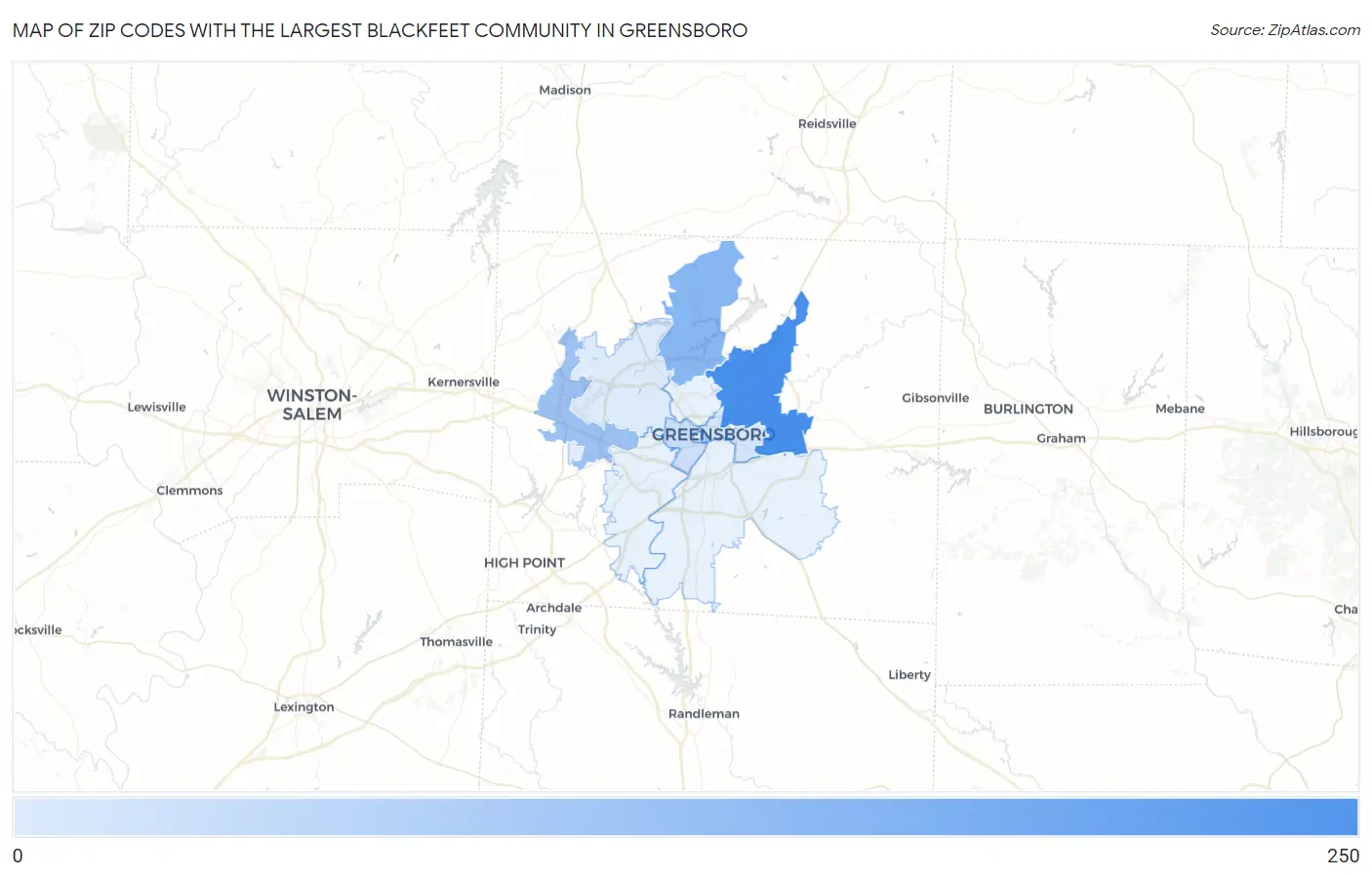 Zip Codes with the Largest Blackfeet Community in Greensboro Map