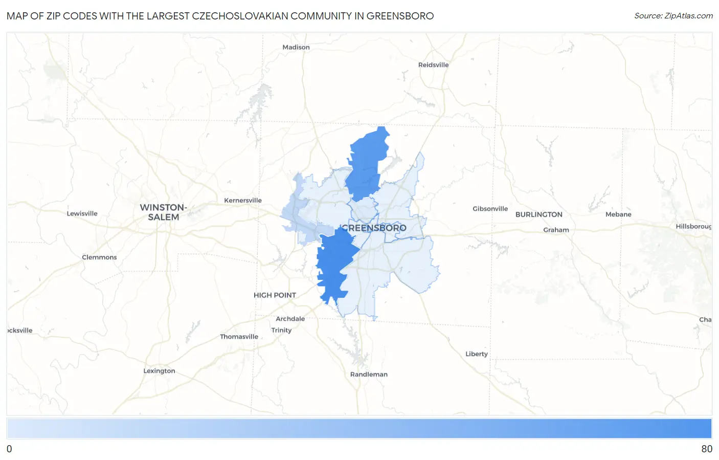 Zip Codes with the Largest Czechoslovakian Community in Greensboro Map