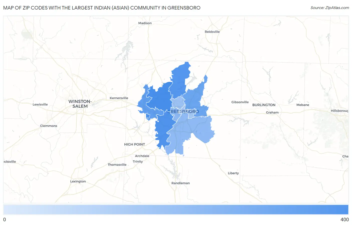 Zip Codes with the Largest Indian (Asian) Community in Greensboro Map