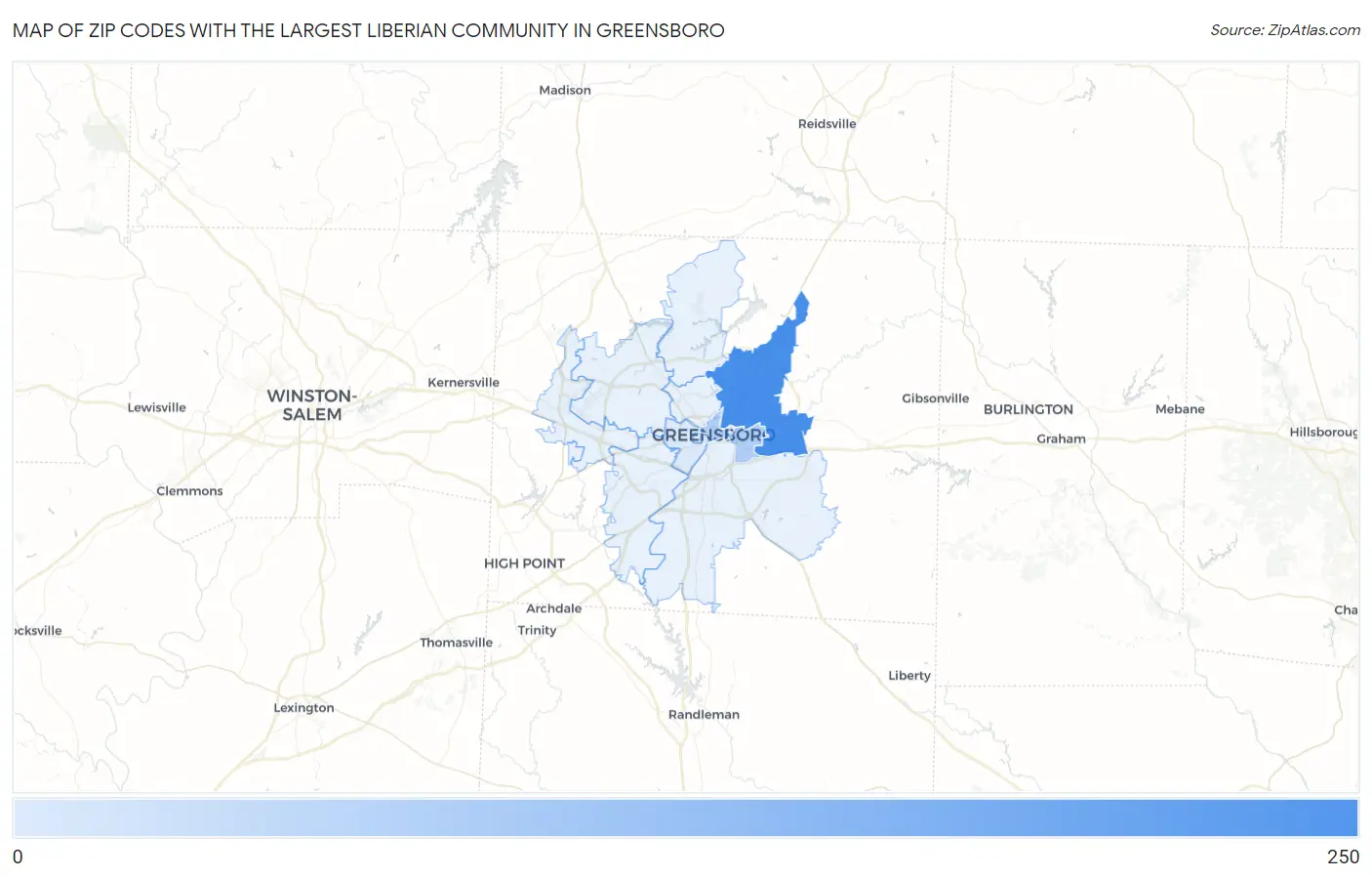 Zip Codes with the Largest Liberian Community in Greensboro Map