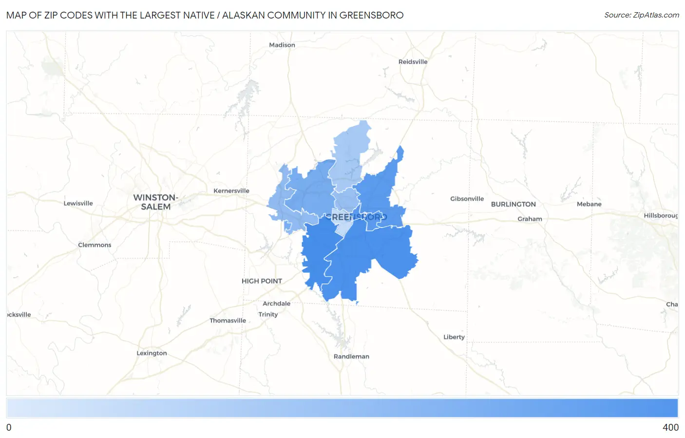 Zip Codes with the Largest Native / Alaskan Community in Greensboro Map