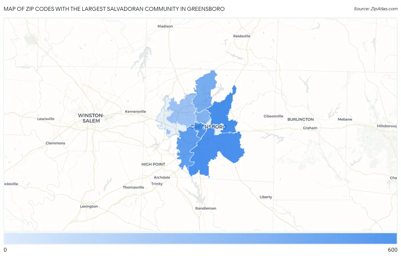 Zip Codes with the Largest Salvadoran Community in Greensboro Map
