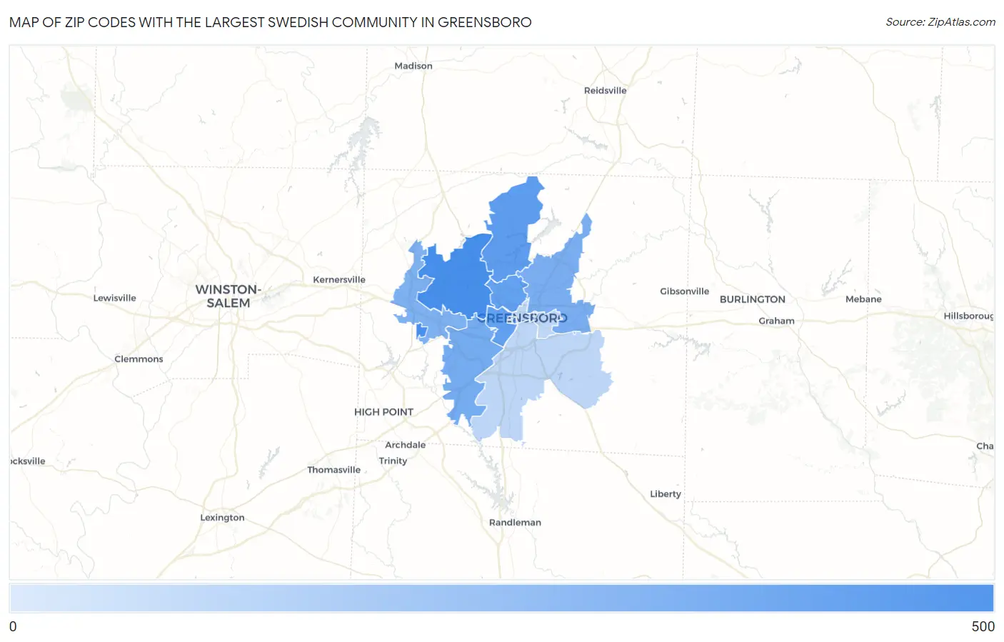 Zip Codes with the Largest Swedish Community in Greensboro Map