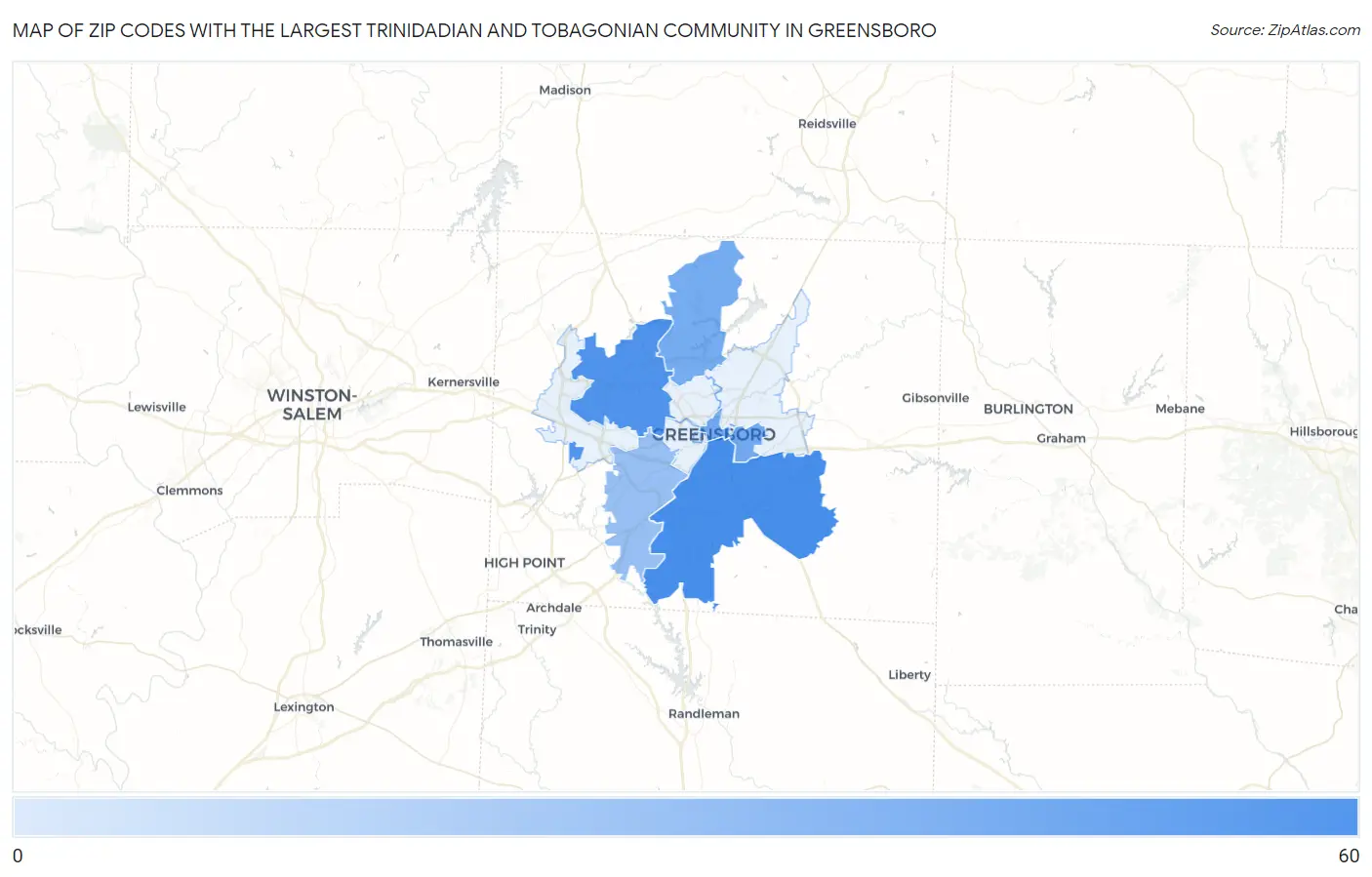 Zip Codes with the Largest Trinidadian and Tobagonian Community in Greensboro Map