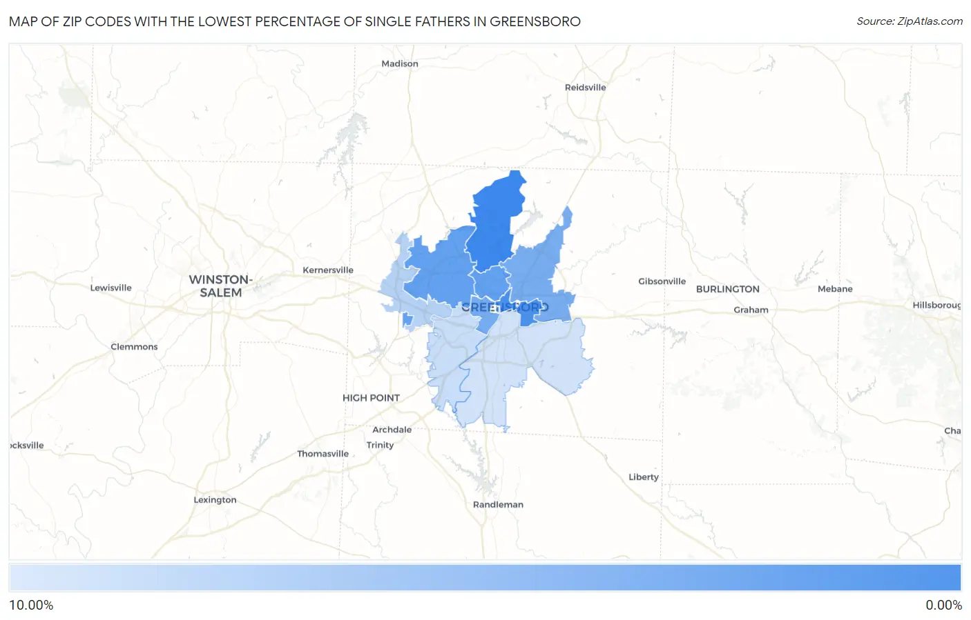 Zip Codes with the Lowest Percentage of Single Fathers in Greensboro Map