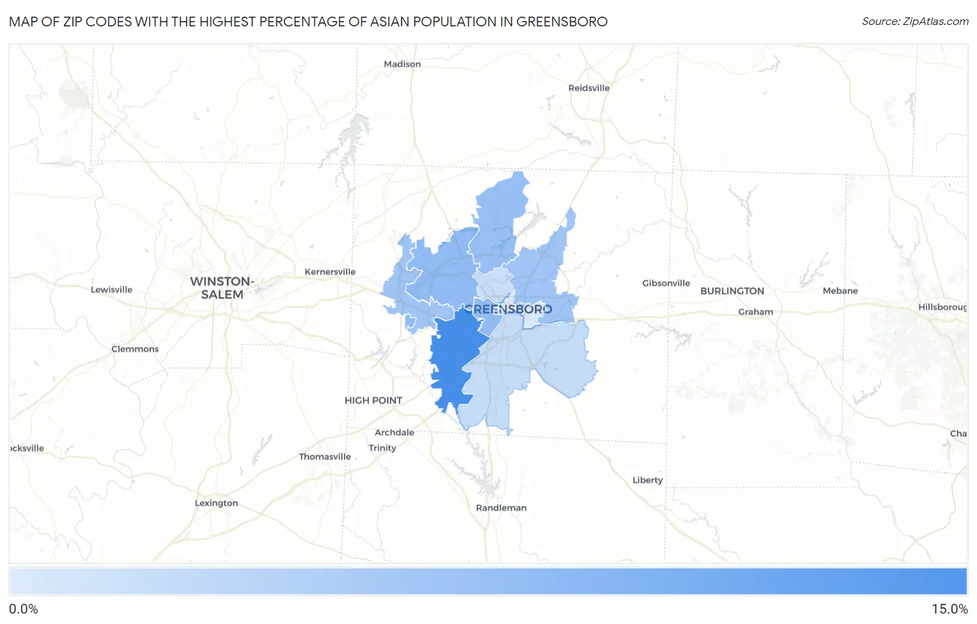 Zip Codes with the Highest Percentage of Asian Population in Greensboro Map