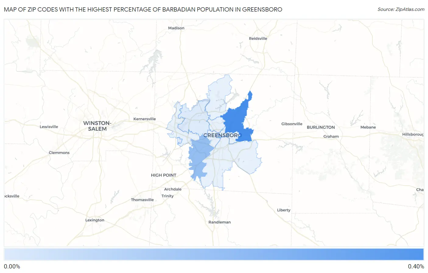Zip Codes with the Highest Percentage of Barbadian Population in Greensboro Map