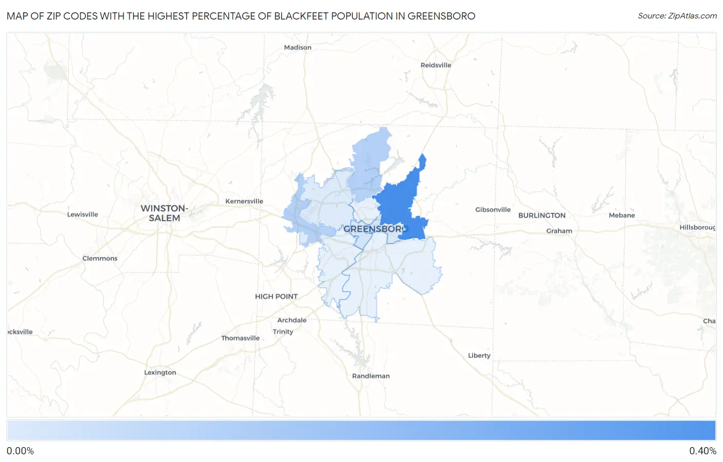 Zip Codes with the Highest Percentage of Blackfeet Population in Greensboro Map