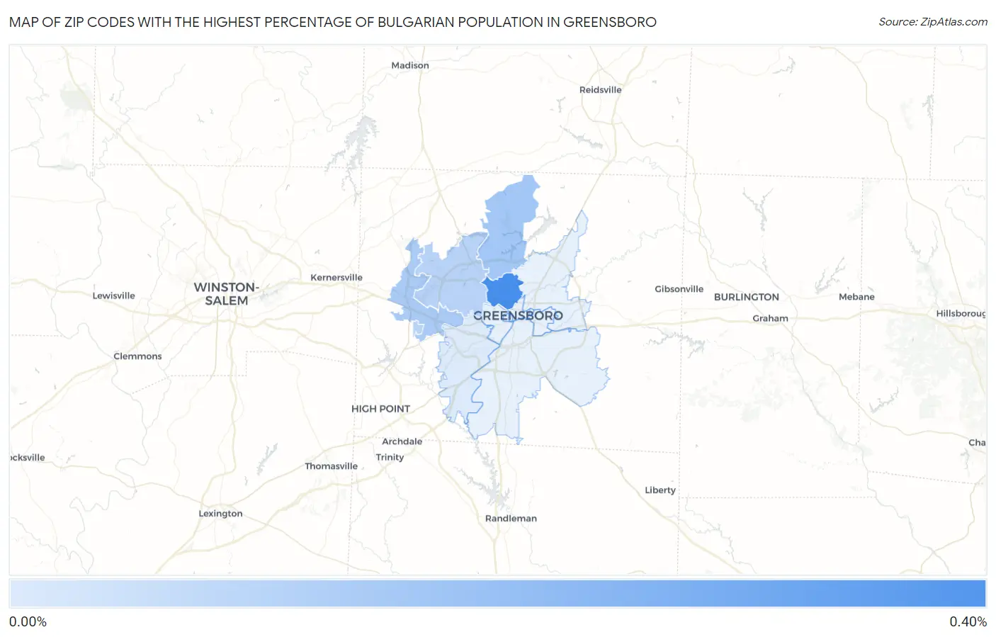 Zip Codes with the Highest Percentage of Bulgarian Population in Greensboro Map