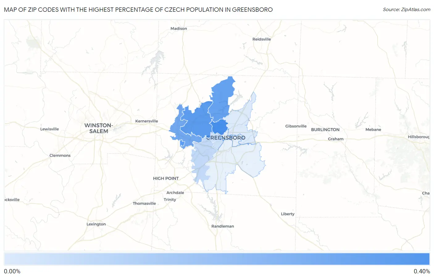 Zip Codes with the Highest Percentage of Czech Population in Greensboro Map