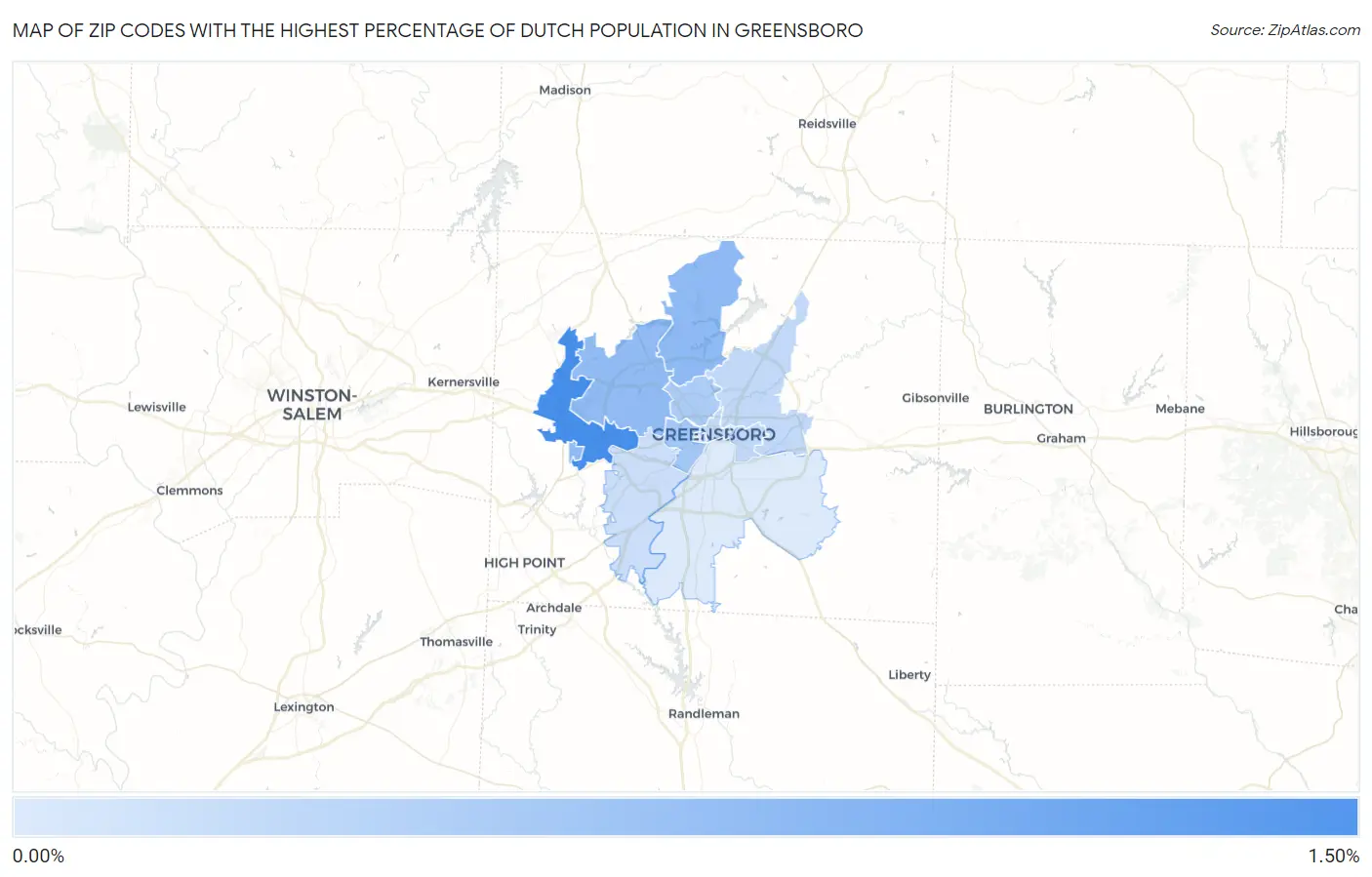 Zip Codes with the Highest Percentage of Dutch Population in Greensboro Map