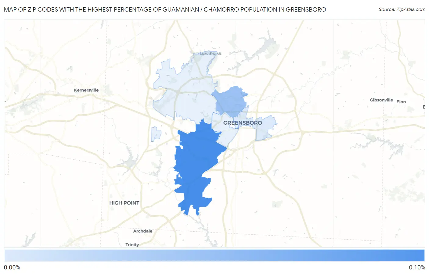 Zip Codes with the Highest Percentage of Guamanian / Chamorro Population in Greensboro Map