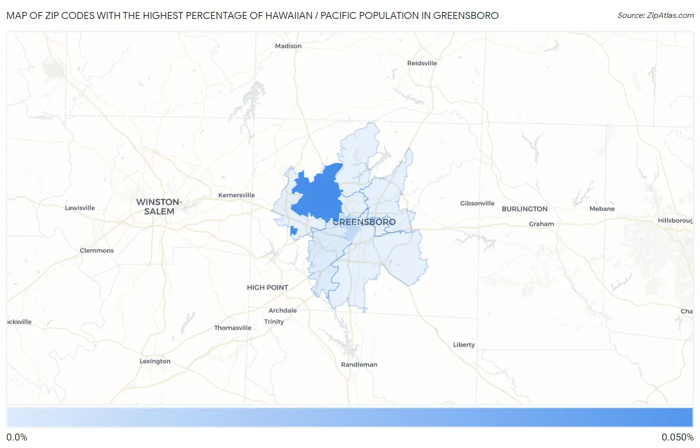 Zip Codes with the Highest Percentage of Hawaiian / Pacific Population in Greensboro Map