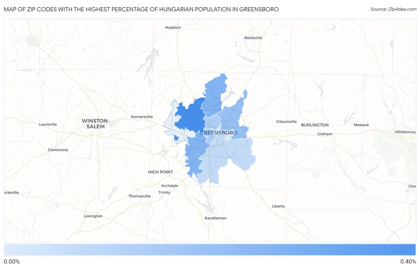 Zip Codes with the Highest Percentage of Hungarian Population in Greensboro Map