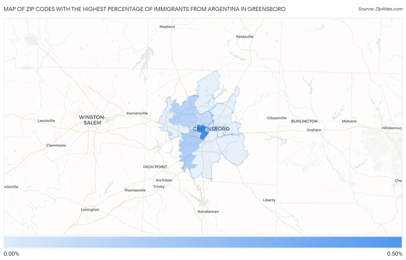 Zip Codes with the Highest Percentage of Immigrants from Argentina in Greensboro Map