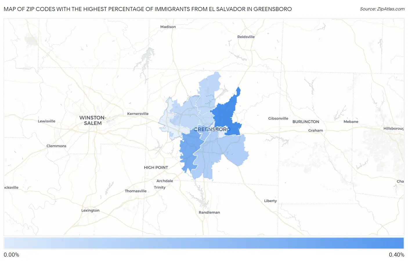 Zip Codes with the Highest Percentage of Immigrants from El Salvador in Greensboro Map