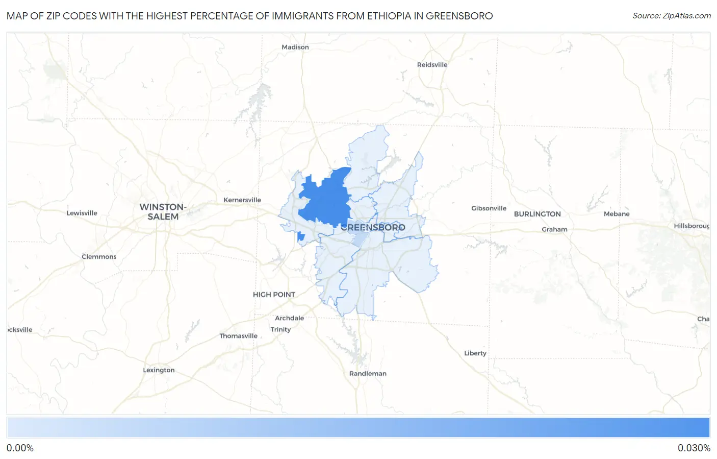 Zip Codes with the Highest Percentage of Immigrants from Ethiopia in Greensboro Map